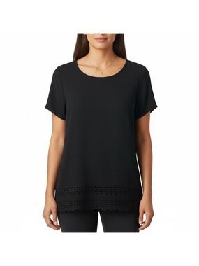 Michel studio collection Black Women's Top embroidered cut out hem size 4X